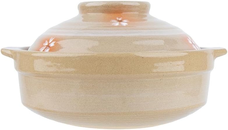 DAISO Japanese Pattern Earthenware Pot - 19 cm Beige & White Ceramic Cooking Pot - Image 1